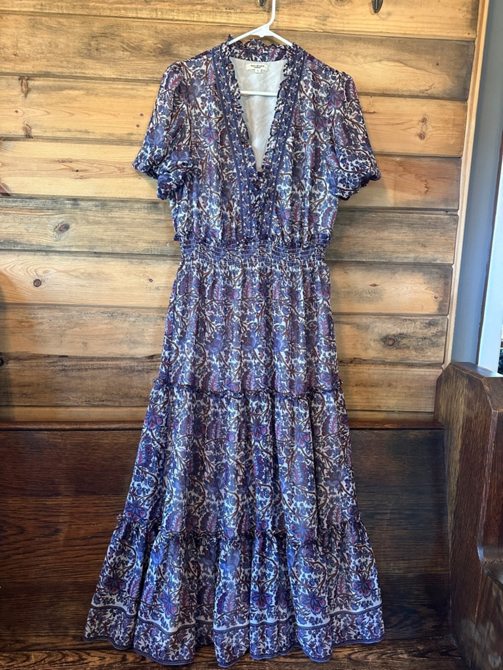 Max Studio Navy and Purple Floral Tiered Maxi Dress
